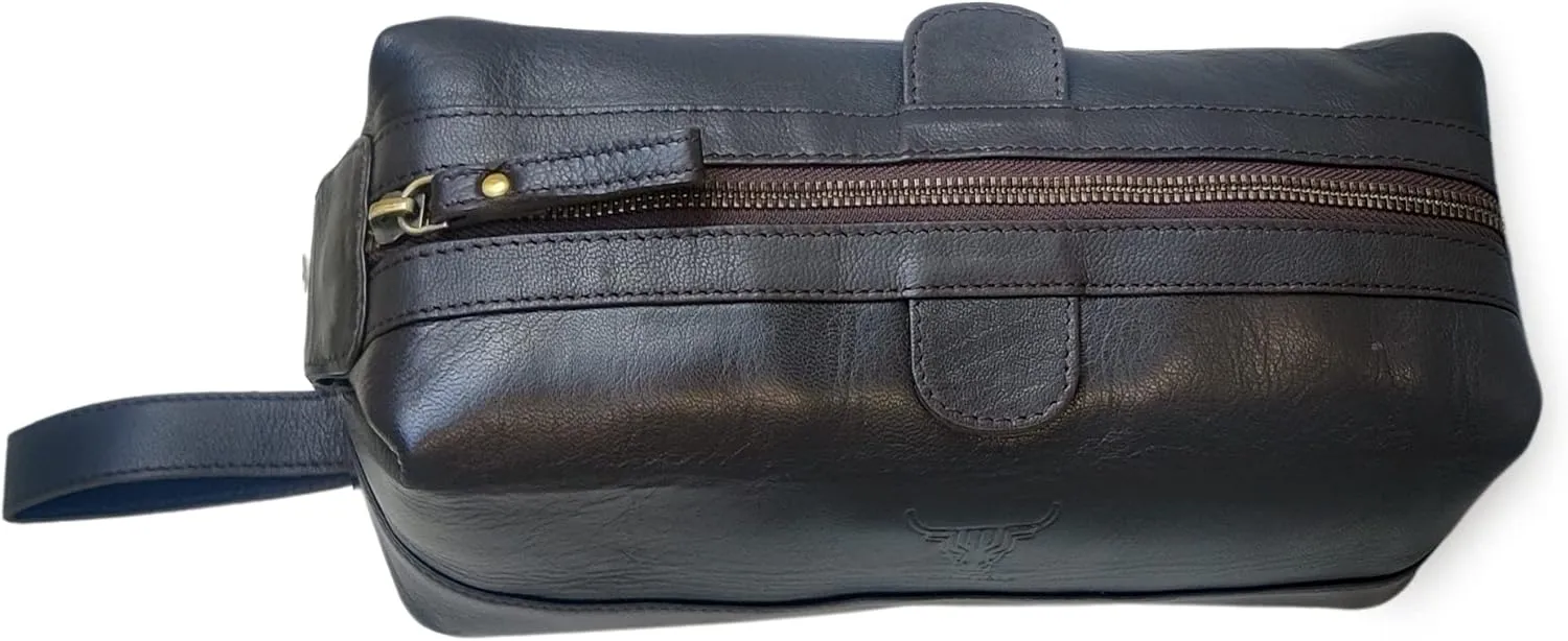 jaald Men's Genuine Leather Toiletry Bag Waterproof Dopp Kit Shaving Bags Grooming for Travel Groomsmen Gift Men Women Hanging Zippered Makeup Bathroom Cosmetic Pouch Case Make Up kit