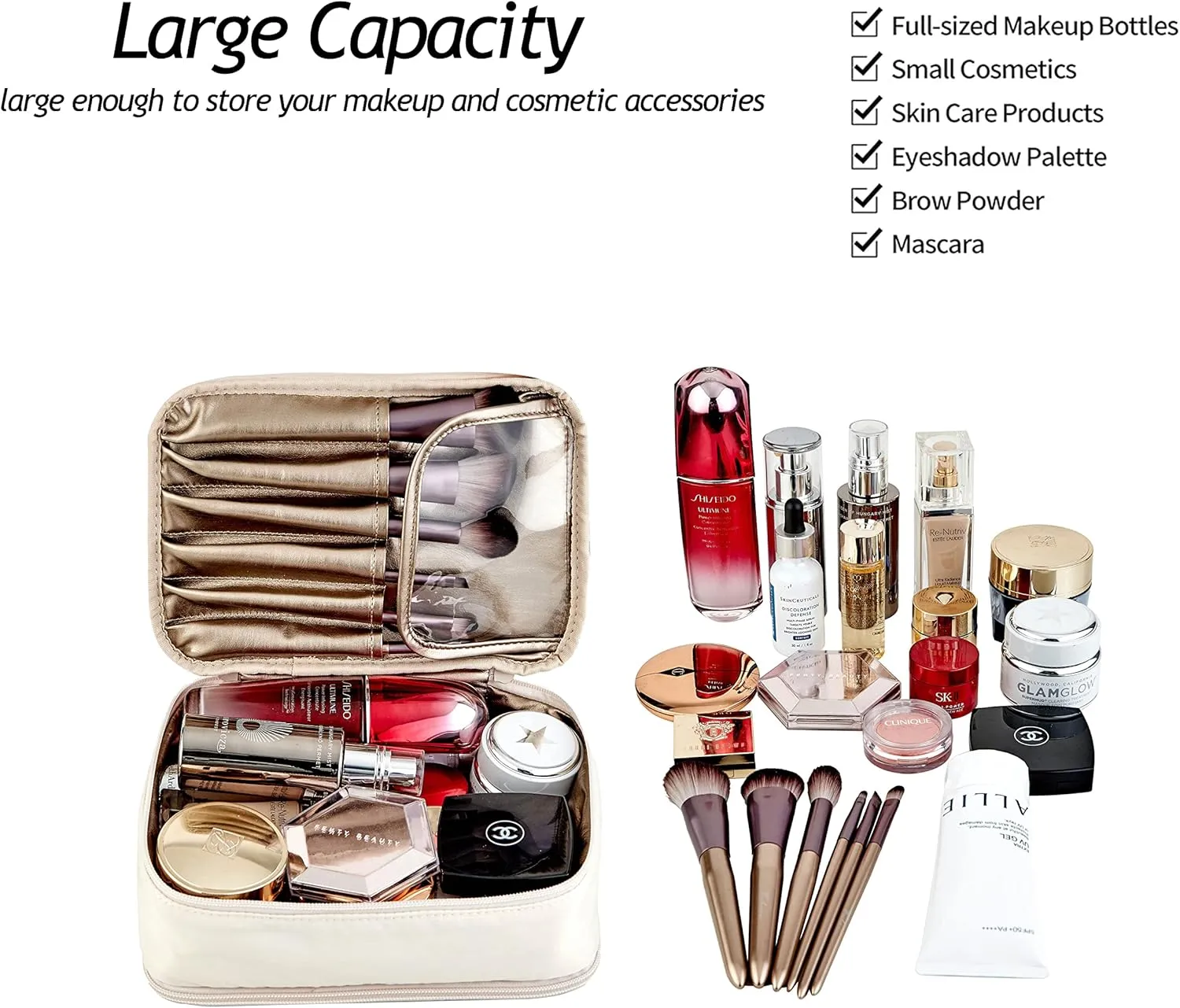 JJ POWER Makeup Bags Travel Cosmetic Cases Make up Organizer with Toiletry Bags (Cream)