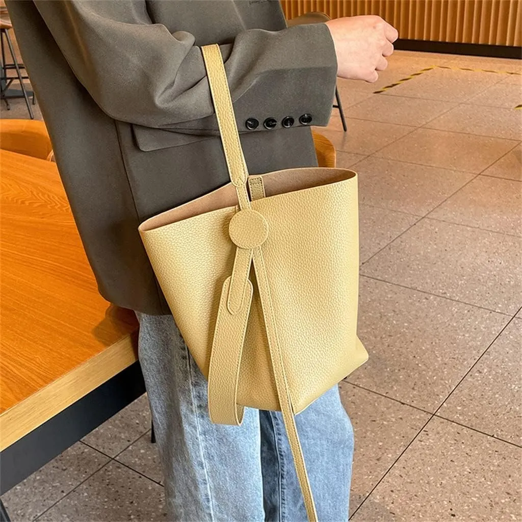 JSEIAJB Top Layer Leather Elegant Women's Crossbody Bag Design Bag Women's Sigle Shoulder Portable Tote Bucket Bag