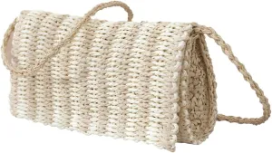 Knitted Hand-Crocheted Purse for Women Beach Clutches Bags with Magnetic Button Straw Cross Body Bags for Traveling