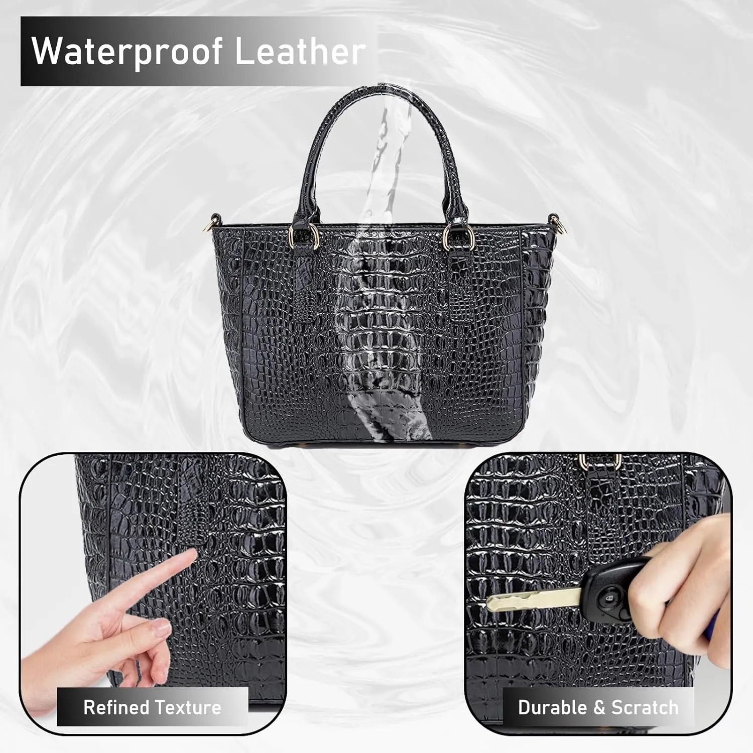 Ladies Tote Leather Bags for Women Crocodile Embossed Zipper Satchel Purse Elegant Compartments Crossbody Work