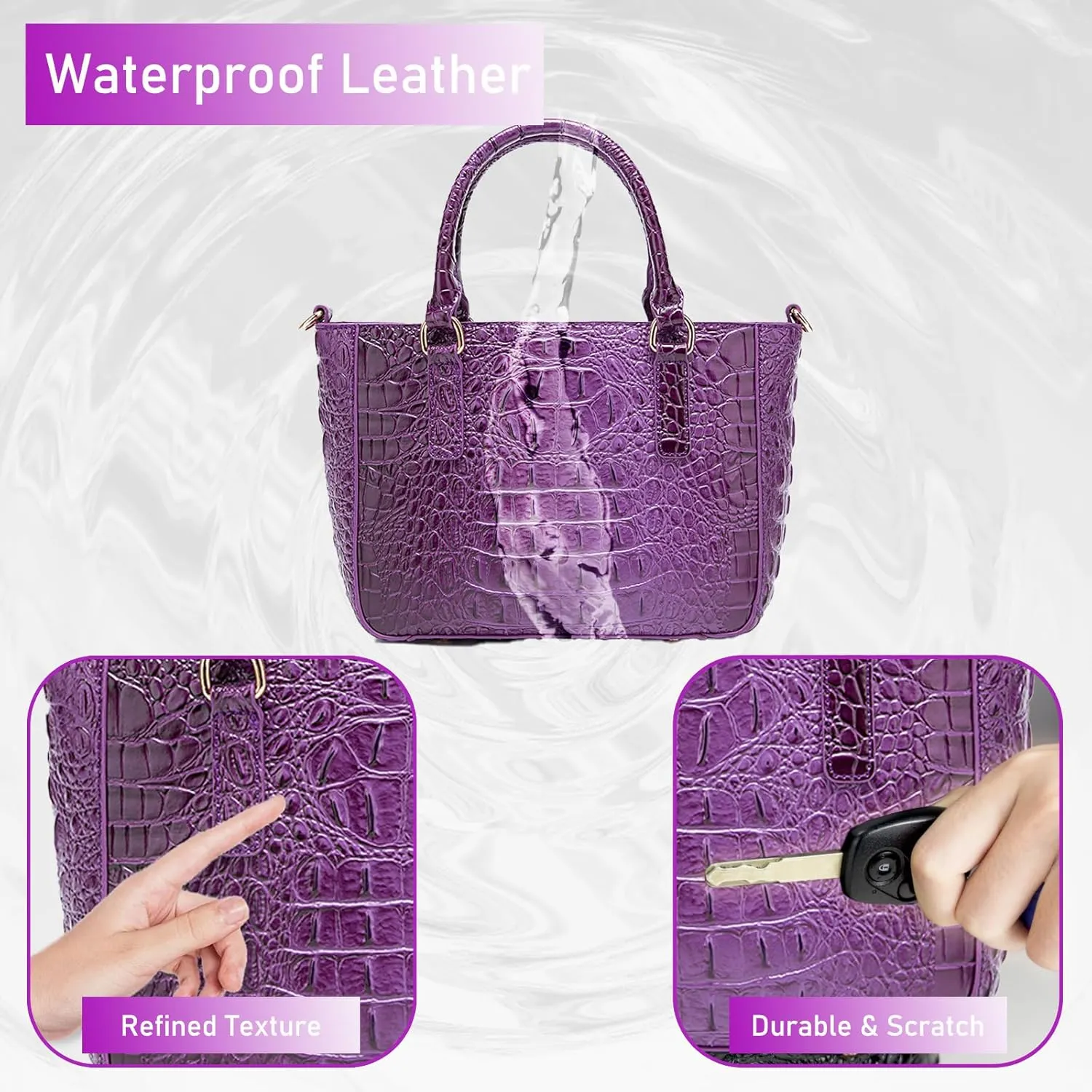 Ladies Tote Leather Bags for Women Crocodile Embossed Zipper Satchel Purse Elegant Compartments Crossbody Work
