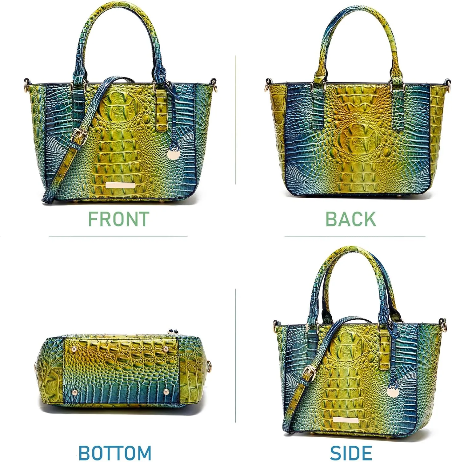 Ladies Tote Leather Bags for Women Crocodile Embossed Zipper Satchel Purse Elegant Compartments Crossbody Work