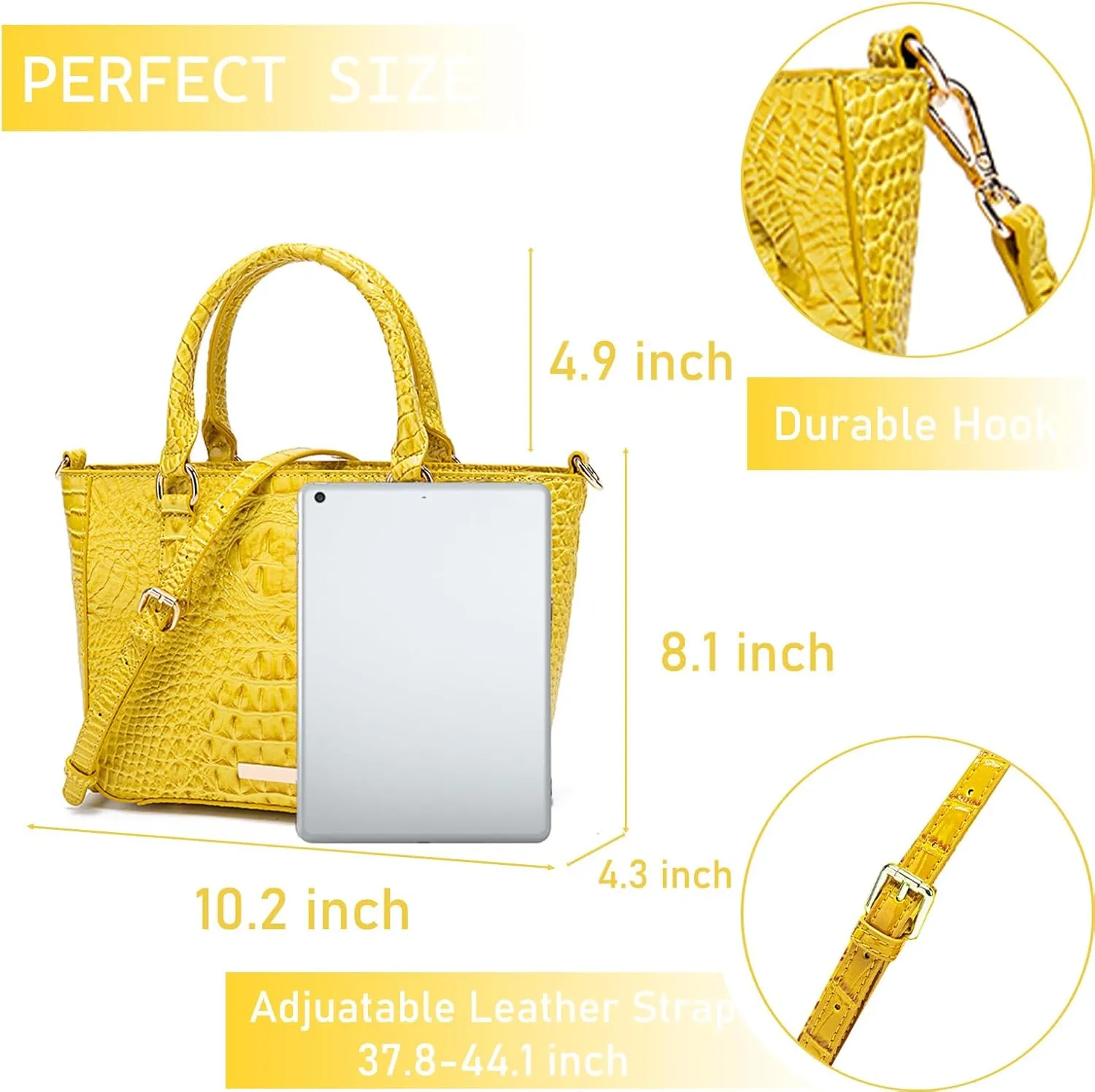 Ladies Tote Leather Bags for Women Crocodile Embossed Zipper Satchel Purse Elegant Compartments Crossbody Work