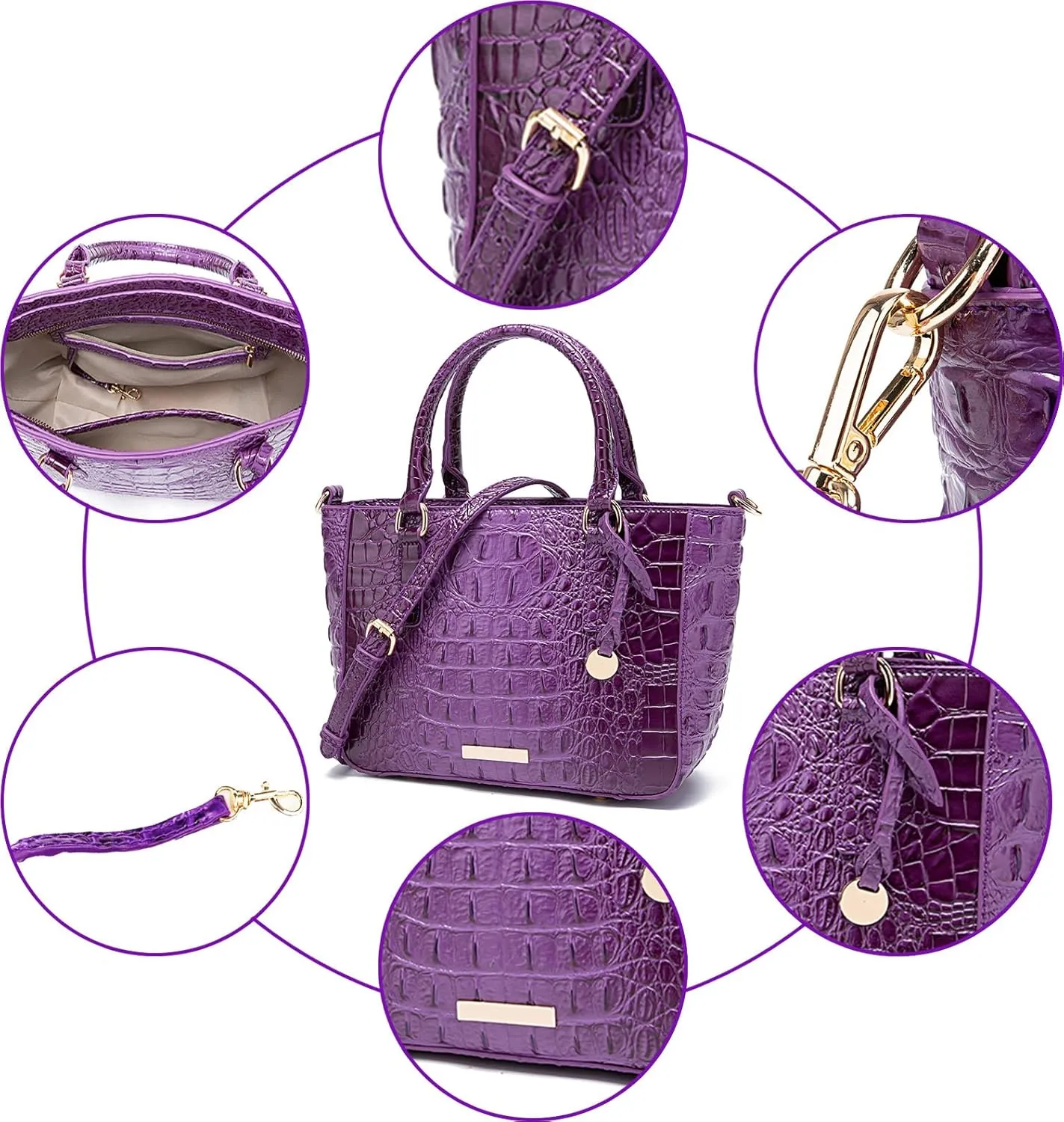 Ladies Tote Leather Bags for Women Crocodile Embossed Zipper Satchel Purse Elegant Compartments Crossbody Work