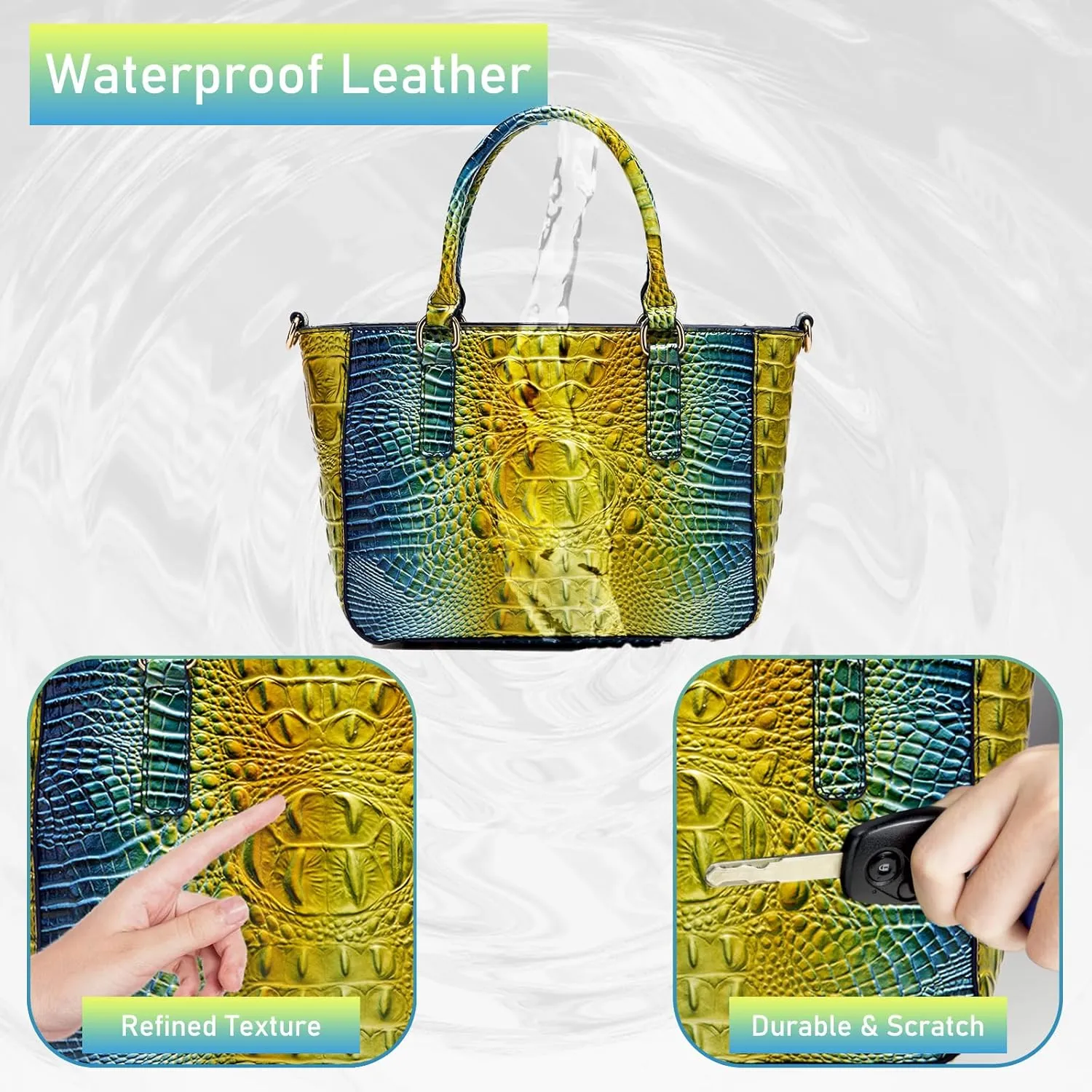 Ladies Tote Leather Bags for Women Crocodile Embossed Zipper Satchel Purse Elegant Compartments Crossbody Work
