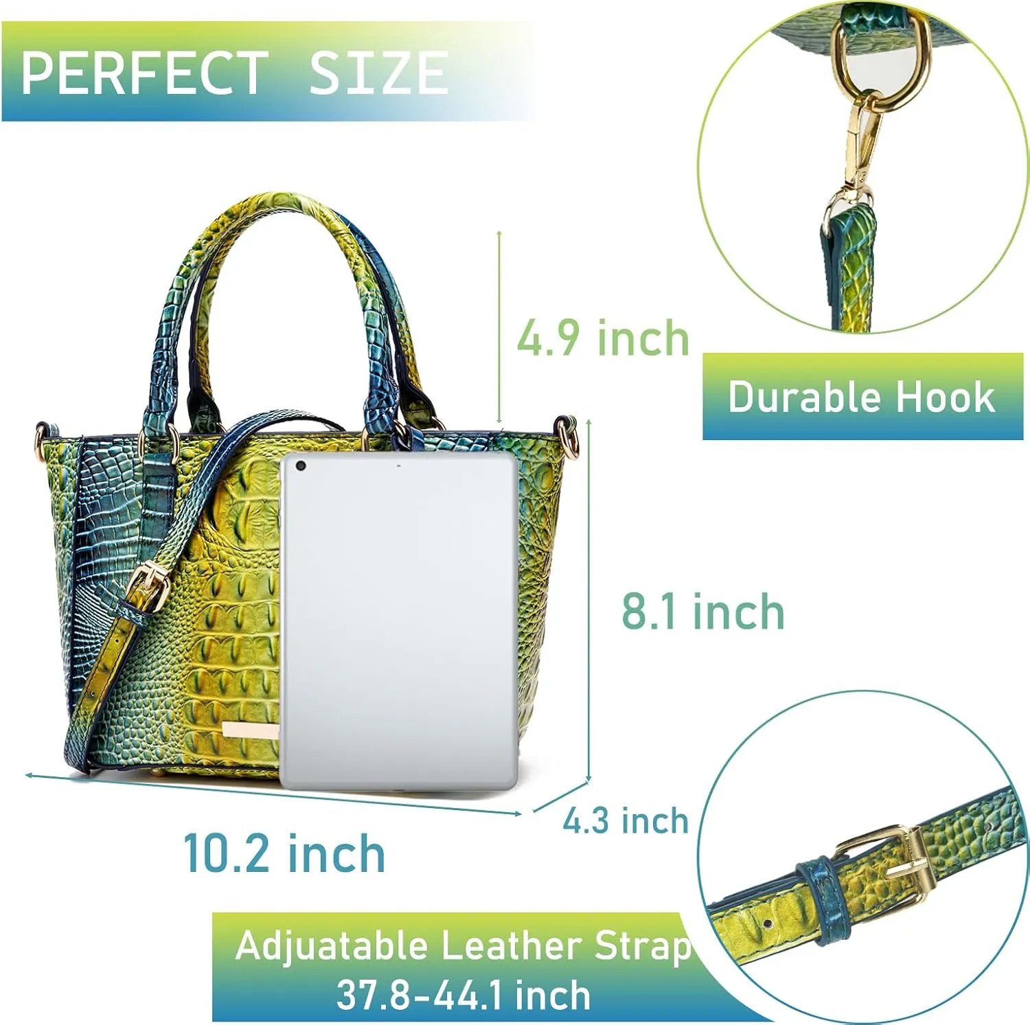 Ladies Tote Leather Bags for Women Crocodile Embossed Zipper Satchel Purse Elegant Compartments Crossbody Work