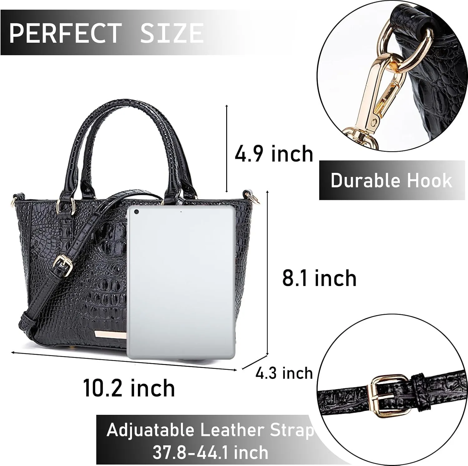 Ladies Tote Leather Bags for Women Crocodile Embossed Zipper Satchel Purse Elegant Compartments Crossbody Work