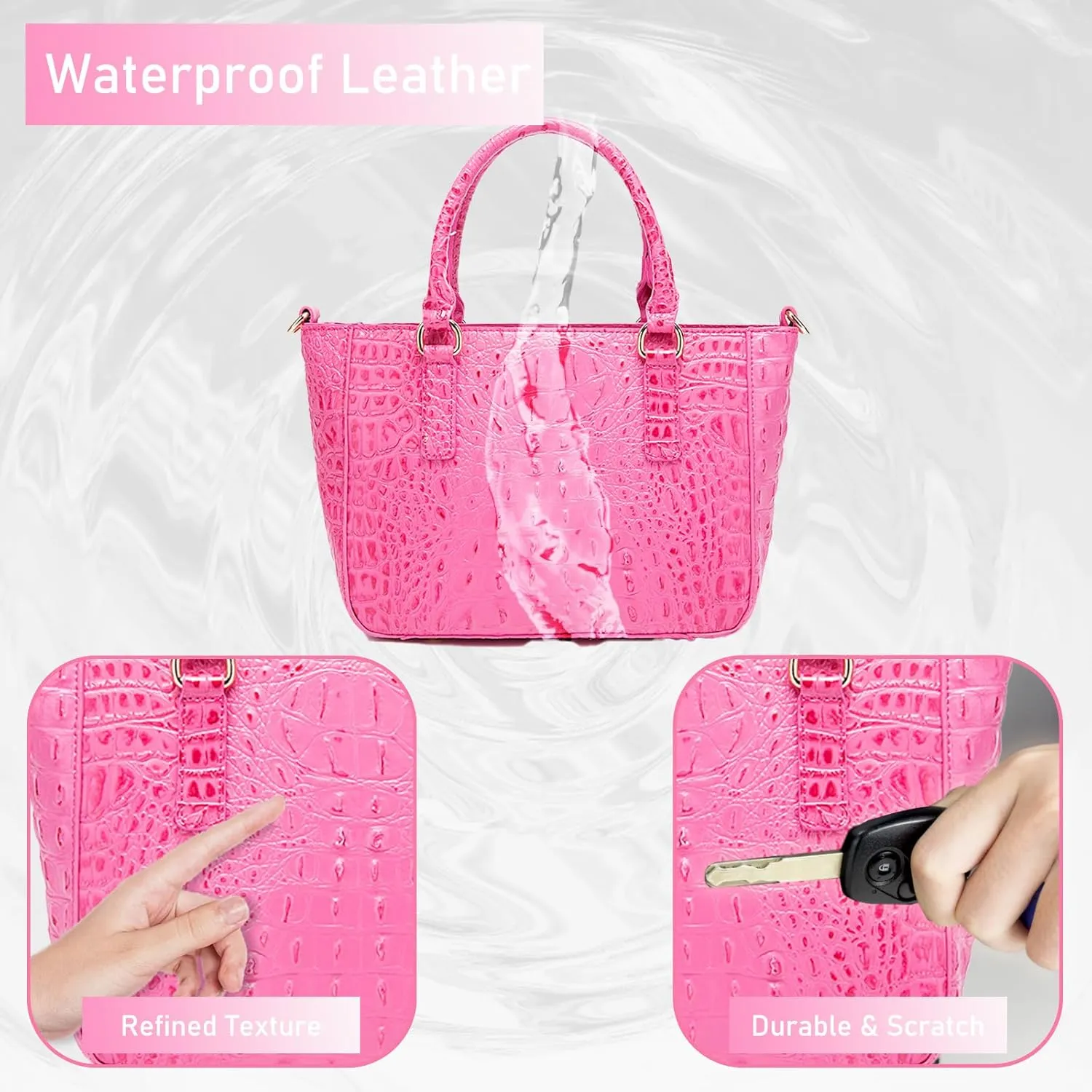 Ladies Tote Leather Bags for Women Crocodile Embossed Zipper Satchel Purse Elegant Compartments Crossbody Work