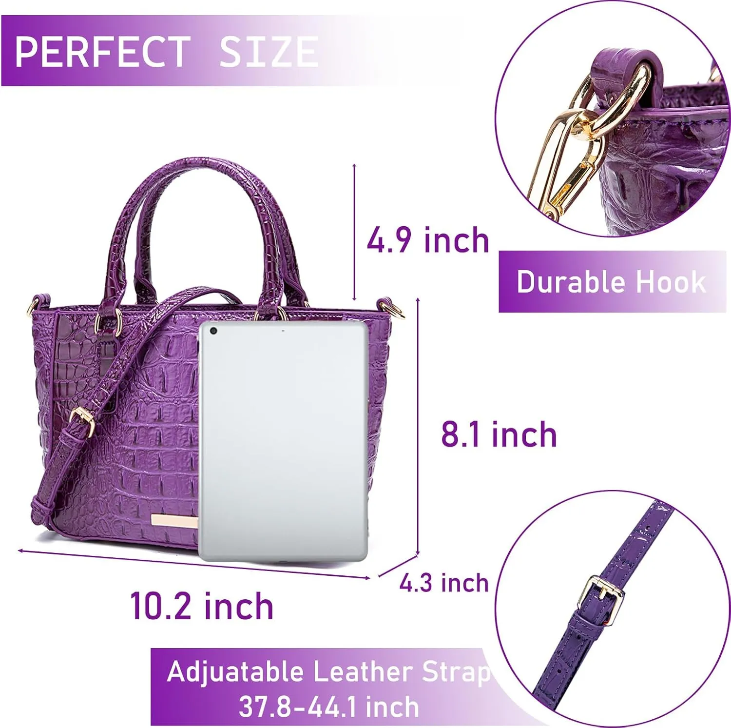 Ladies Tote Leather Bags for Women Crocodile Embossed Zipper Satchel Purse Elegant Compartments Crossbody Work