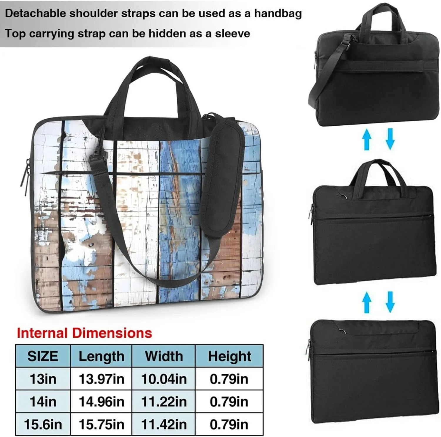 Laptop Bag Case Blue Brown Rustic Beach Wooden Computer Messenger Shoulder Bag Laptop Sleeve Briefcase