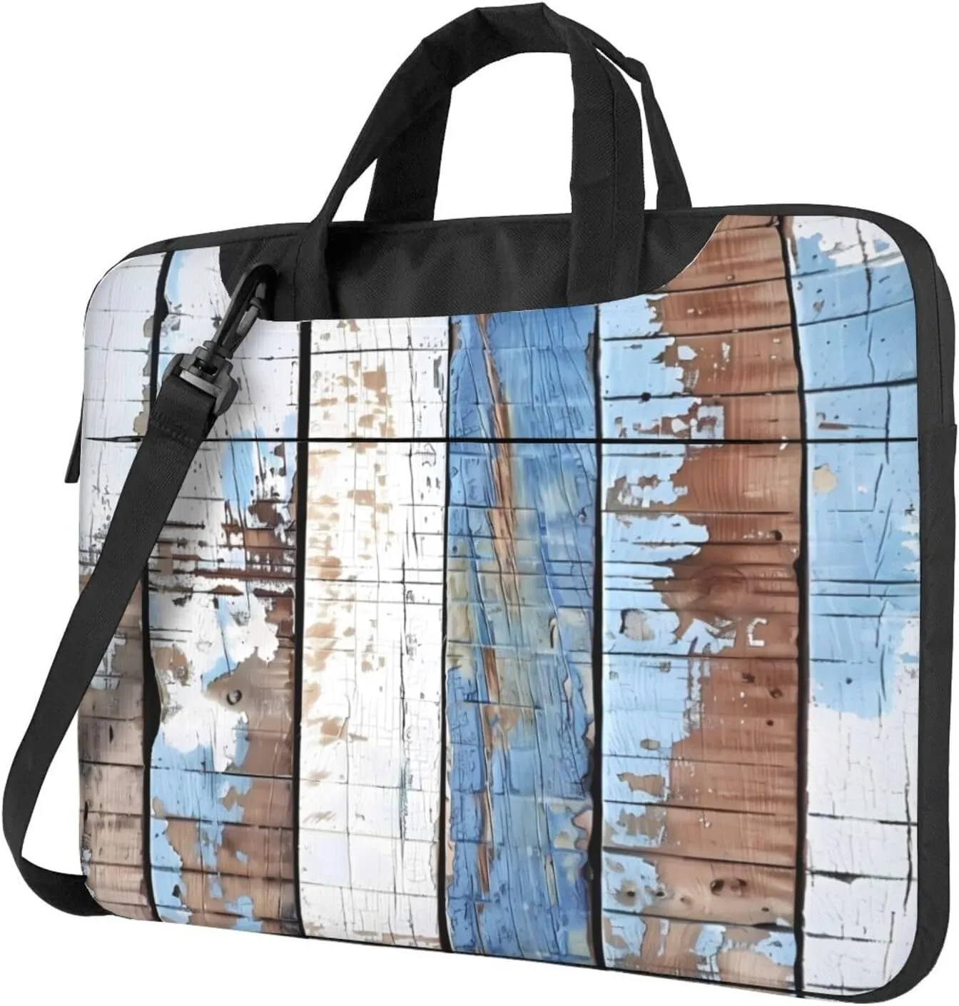 Laptop Bag Case Blue Brown Rustic Beach Wooden Computer Messenger Shoulder Bag Laptop Sleeve Briefcase