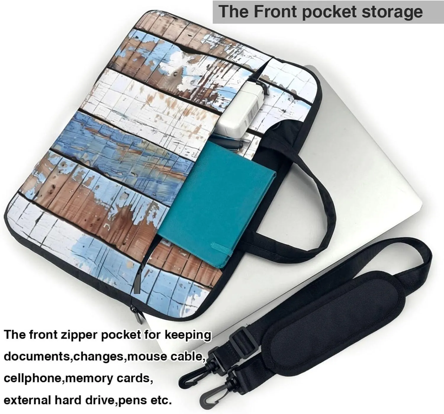 Laptop Bag Case Blue Brown Rustic Beach Wooden Computer Messenger Shoulder Bag Laptop Sleeve Briefcase