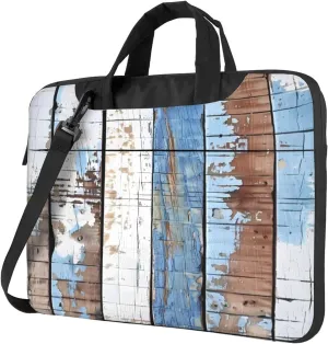 Laptop Bag Case Blue Brown Rustic Beach Wooden Computer Messenger Shoulder Bag Laptop Sleeve Briefcase