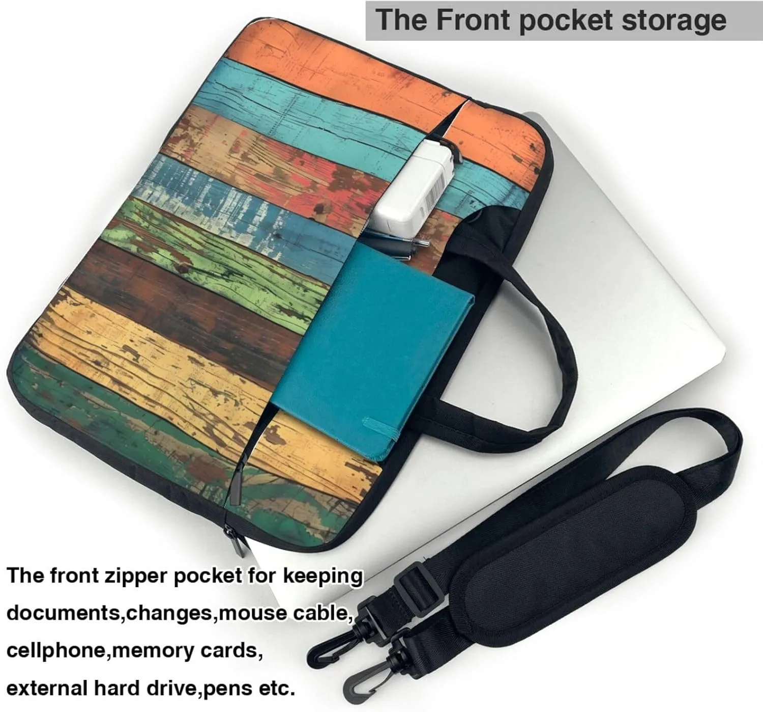 Laptop Bag Case Colorful Retro Rustic Wooden Texture Computer Messenger Shoulder Bag Laptop Sleeve Briefcase