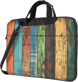 Laptop Bag Case Colorful Retro Rustic Wooden Texture Computer Messenger Shoulder Bag Laptop Sleeve Briefcase