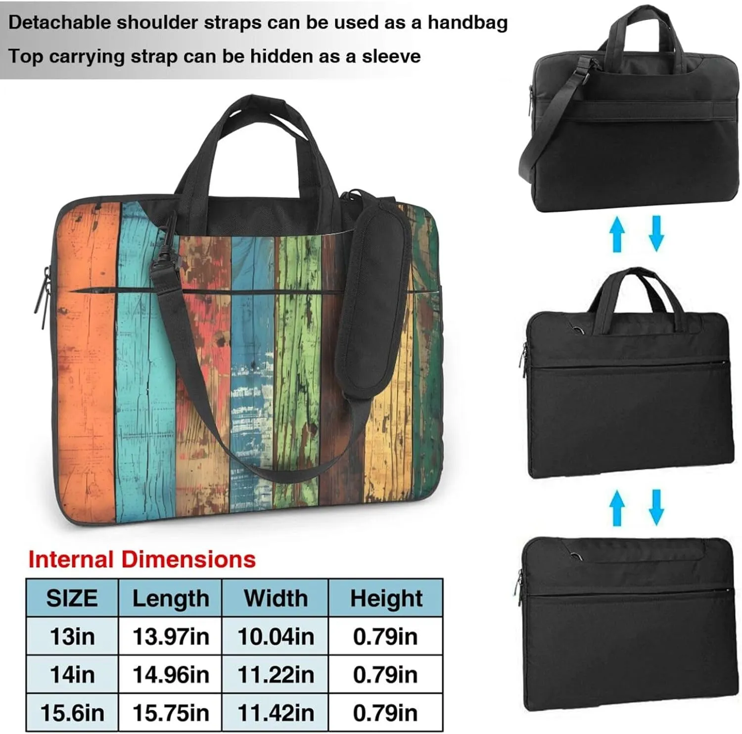 Laptop Bag Case Colorful Retro Rustic Wooden Texture Computer Messenger Shoulder Bag Laptop Sleeve Briefcase