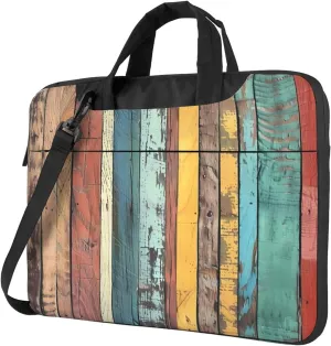 Laptop Bag Case Colorful Vintage Rustic Wooden Texture Computer Messenger Shoulder Bag Laptop Sleeve Briefcase