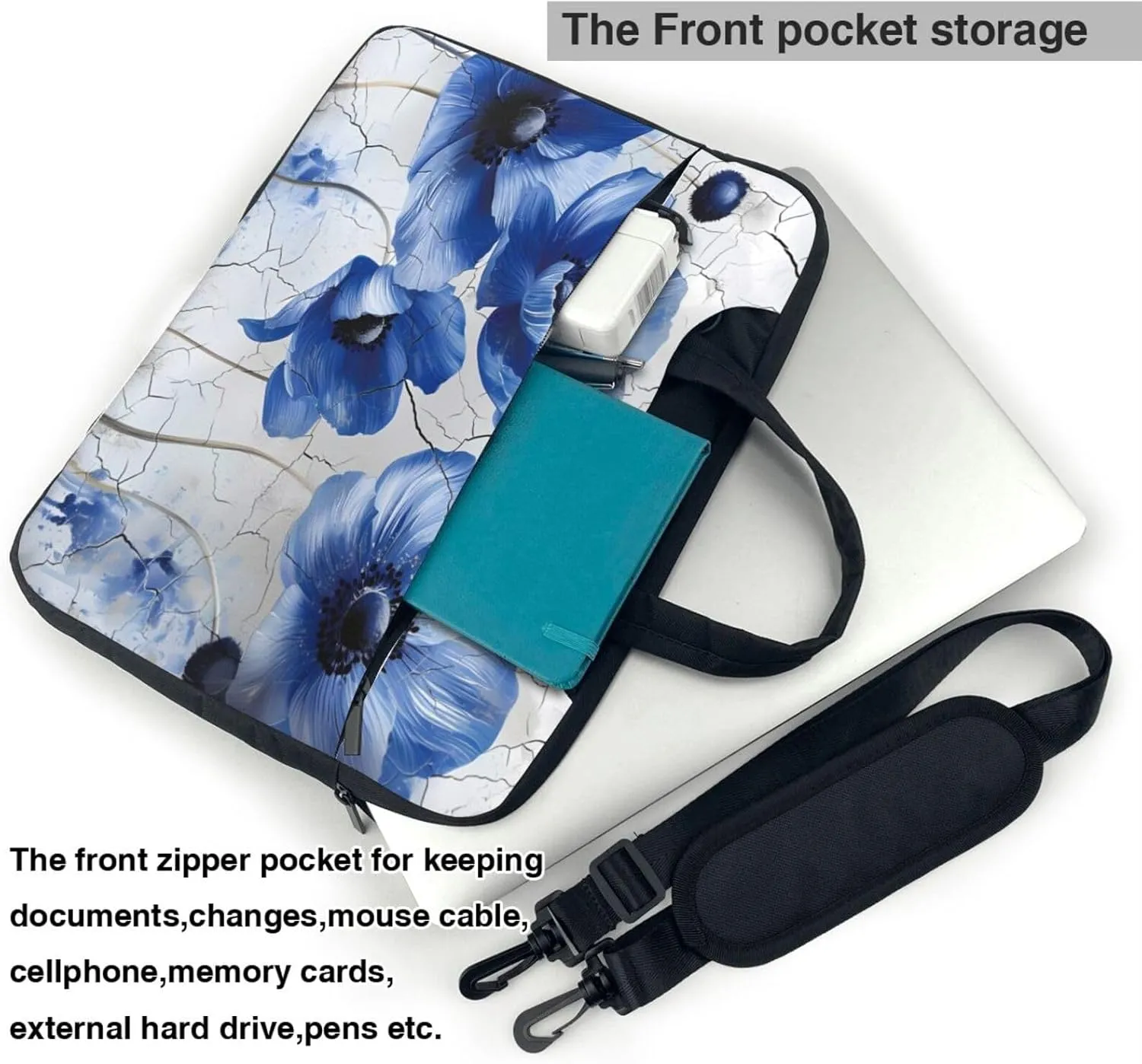 Laptop Bag Case Rustic Blue Poppy Brick Wall Computer Messenger Shoulder Bag Laptop Sleeve Briefcase