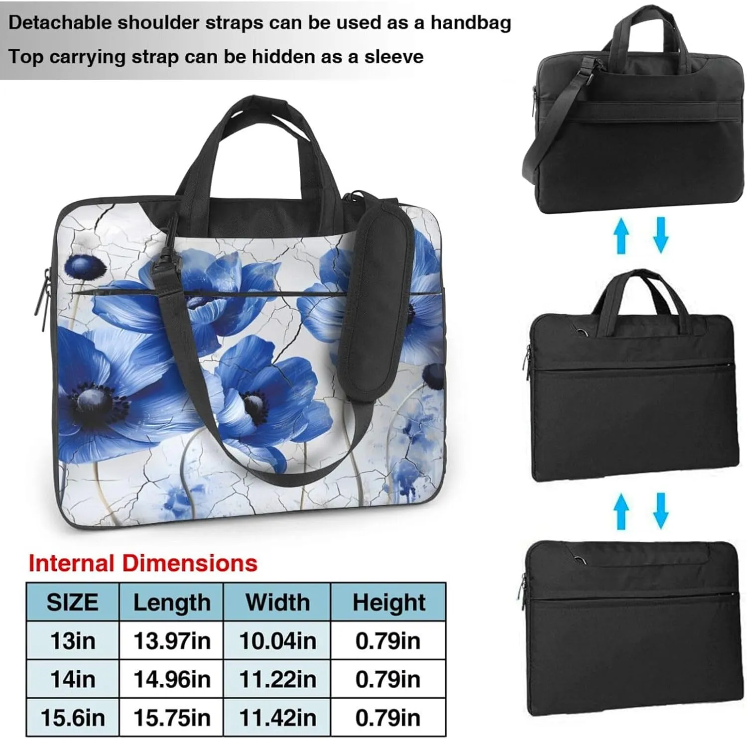 Laptop Bag Case Rustic Blue Poppy Brick Wall Computer Messenger Shoulder Bag Laptop Sleeve Briefcase