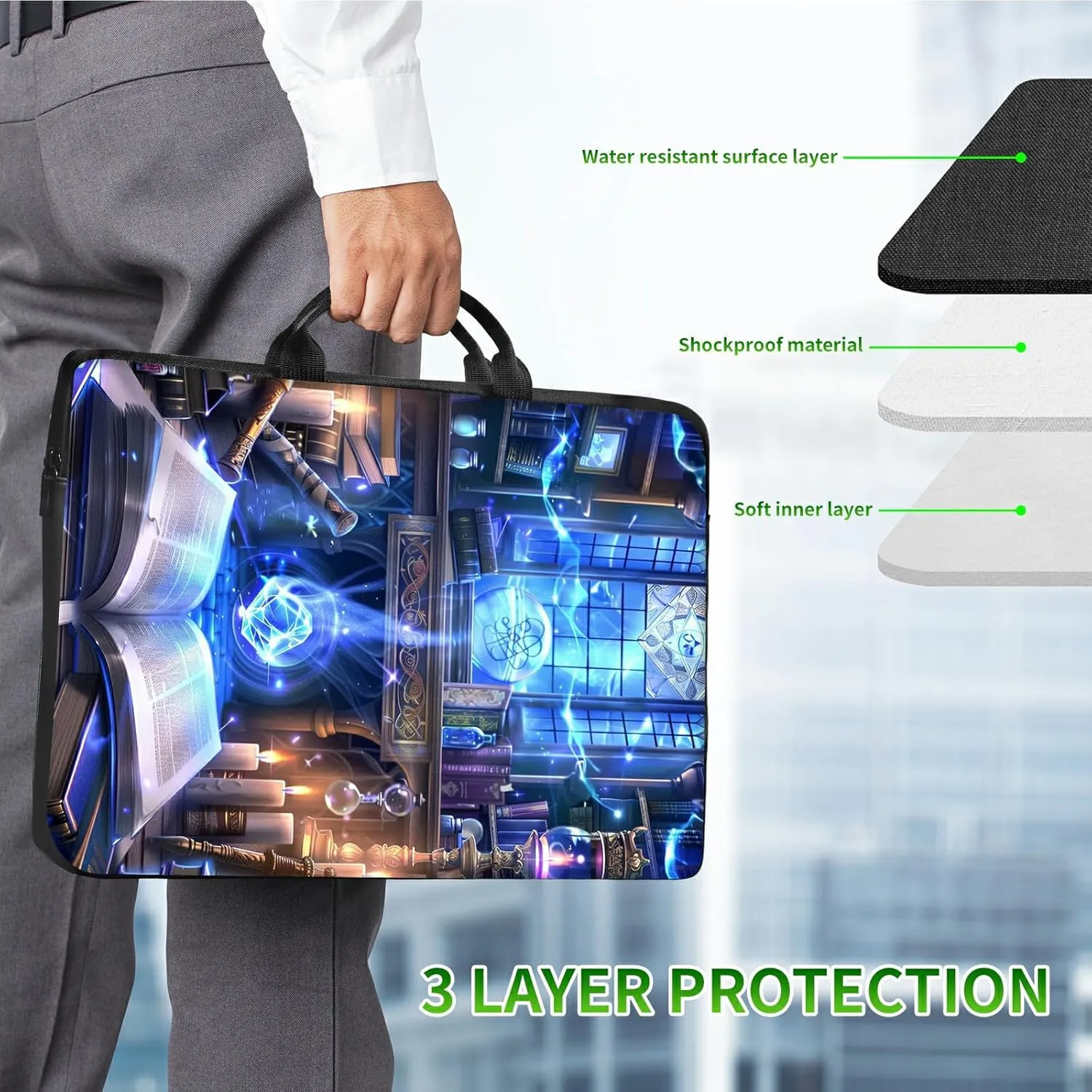 Laptop Shoulder Bag Sleeve Case, Large Capacity Waterproof PU Leather Computer Handbag