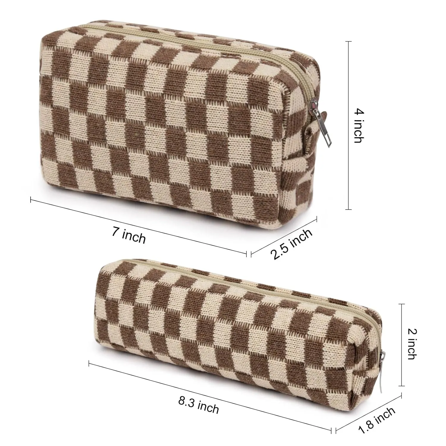 Large Capacity Makeup Bag and Brush Storage Bag - Checkered Cosmetic Bag and Travel Toiletry Organizer