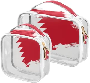 Large Clear Travel Toiletry Bag with Zippers, PVC Waterproof Travel Organizer, Bahrain Flag Brush Stroke Plastic Tote Bags, 2 pcs