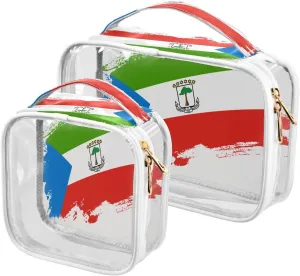 Large Clear Travel Toiletry Bag with Zippers, PVC Waterproof Travel Organizer, Equatorial Guinea Flag Brush Stroke Plastic Tote Bags, 2 pcs