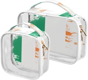 Large Clear Travel Toiletry Bag with Zippers, PVC Waterproof Travel Organizer, Ireland Flag Painted Plastic Tote Bags, 2 pcs