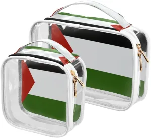 Large Clear Travel Toiletry Bag with Zippers, PVC Waterproof Travel Organizer, Palestine Flag Plastic Tote Bags, 2 pcs