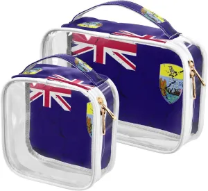 Large Clear Travel Toiletry Bag with Zippers, PVC Waterproof Travel Organizer, Saint Helena Flag Grunge Design Plastic Tote Bags, 2 pcs