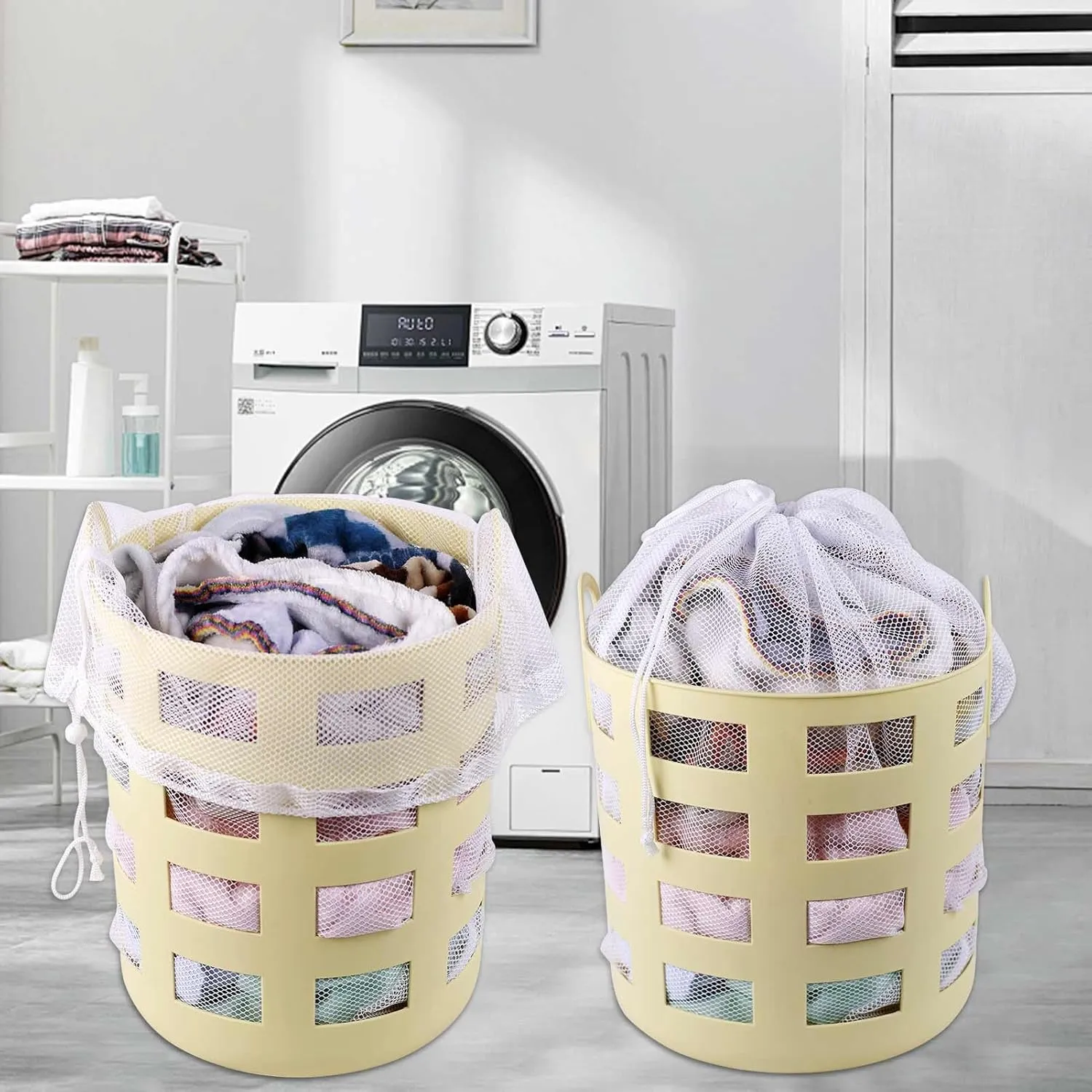 Large Laundry Bag, Dirty Clothes Bag with Drawstring Lock, Laundry Mesh Wash Bags for Laundry Bag Travel, 24" x 36", (White)