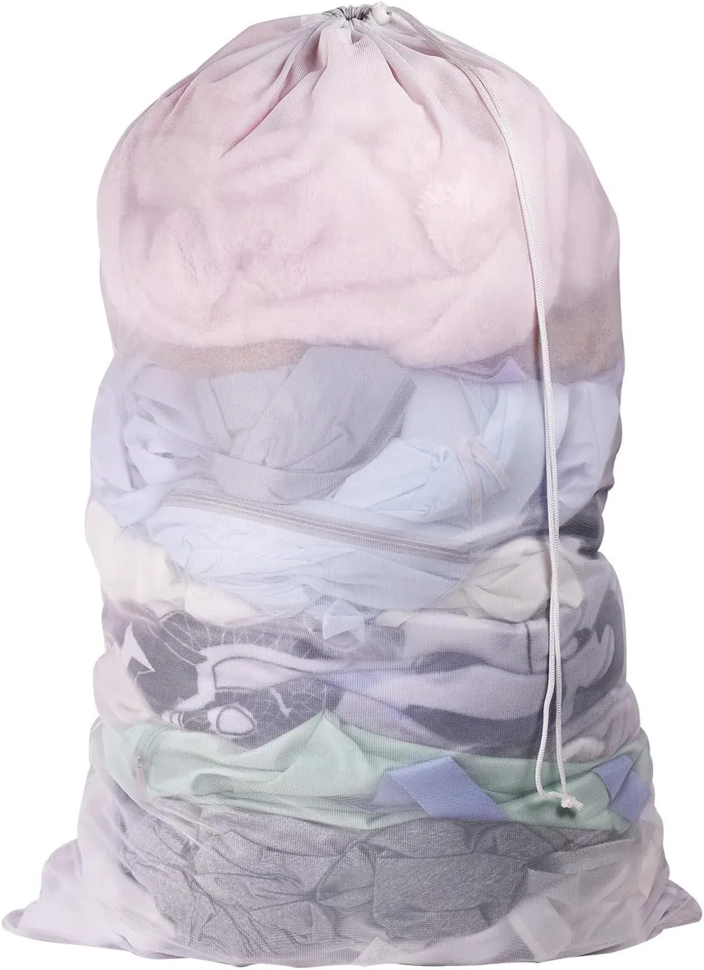 Large Mesh Laundry Bags,Travel Laundry Bags, Bag for Camp With Drawstring Lock, 24" x36"Mesh Bags for Home and Dorm, 24" x36"(White)