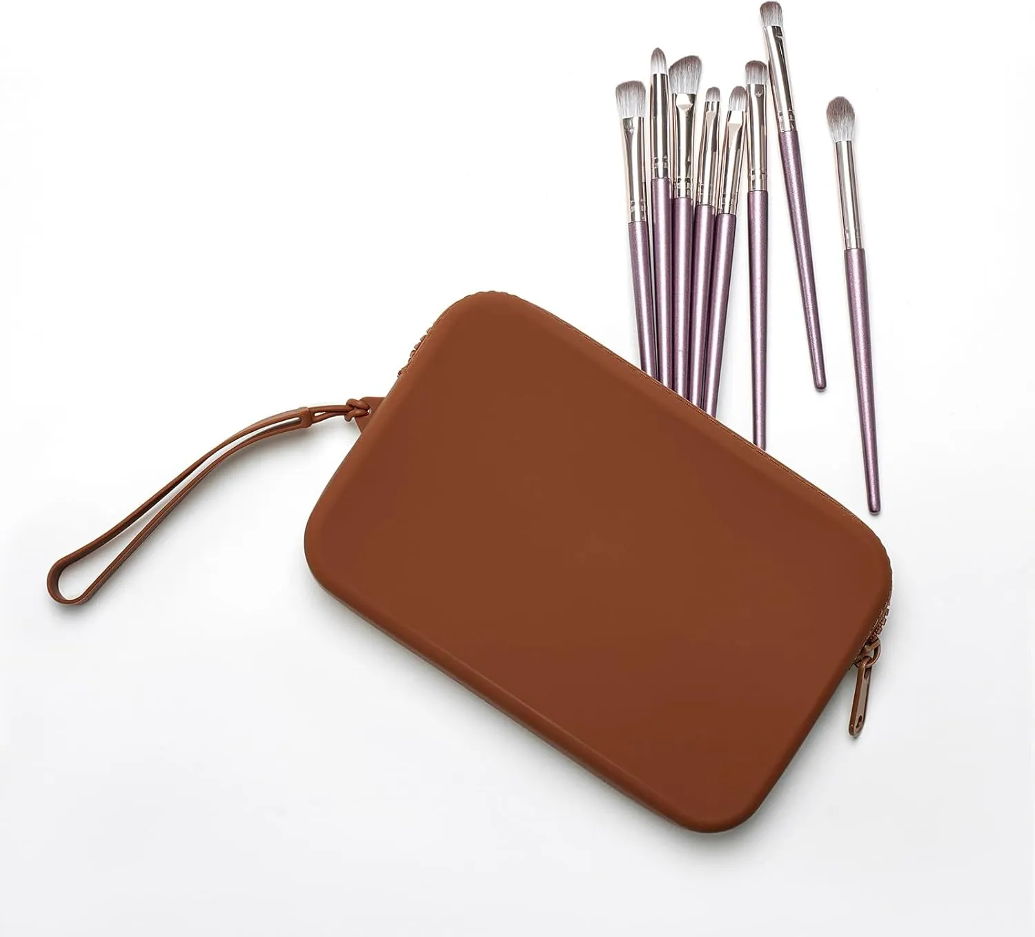 Large Silicone Multifunctional Essential Bag Portable Travel Makeup Bag for Women Men Cards Cash Zipper Pouch (Brown)