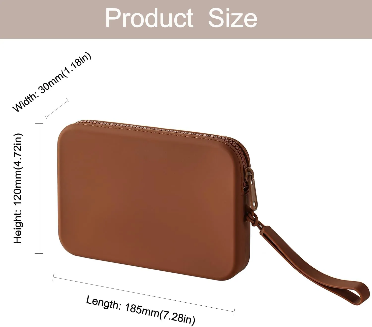 Large Silicone Multifunctional Essential Bag Portable Travel Makeup Bag for Women Men Cards Cash Zipper Pouch (Brown)