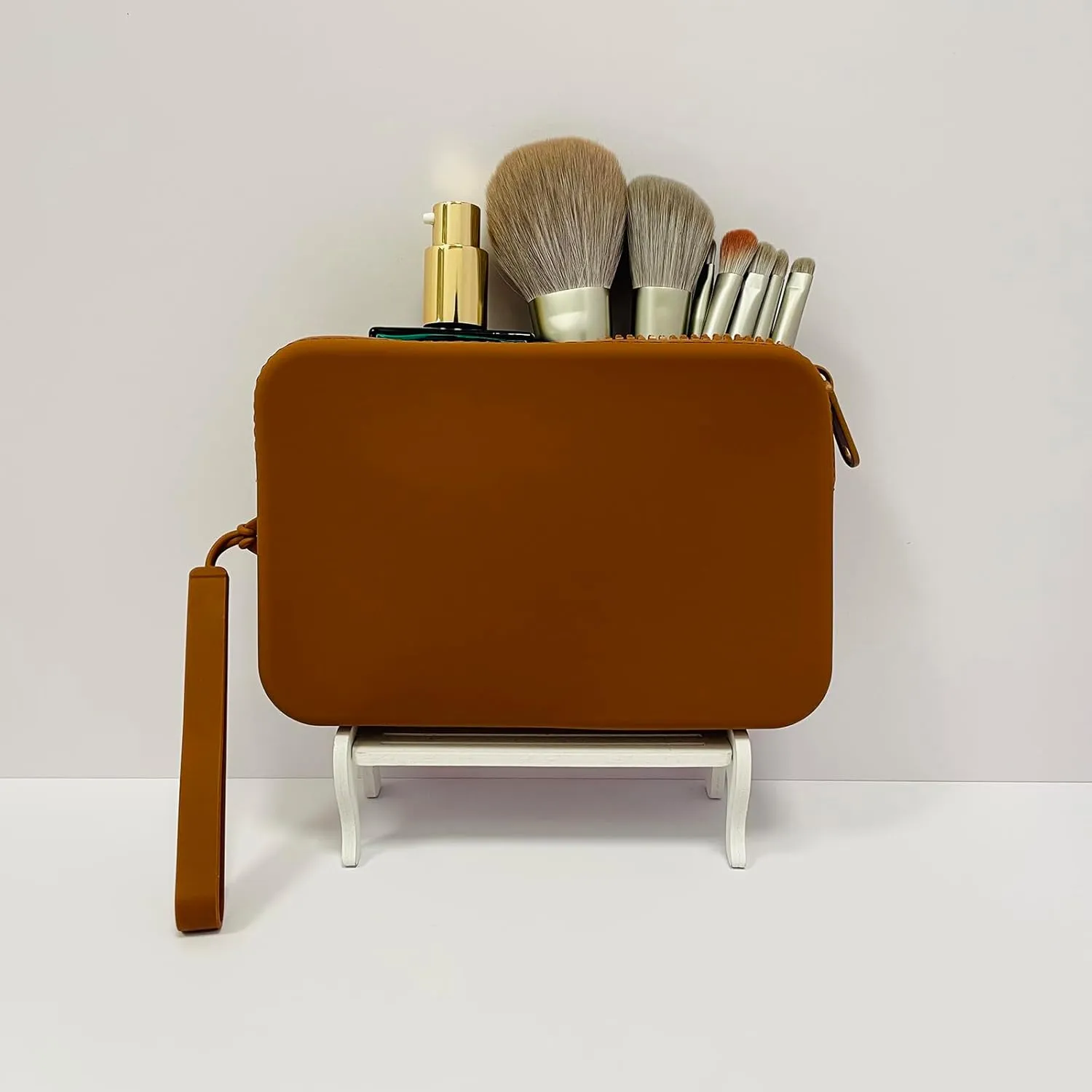 Large Silicone Multifunctional Essential Bag Portable Travel Makeup Bag for Women Men Cards Cash Zipper Pouch (Brown)