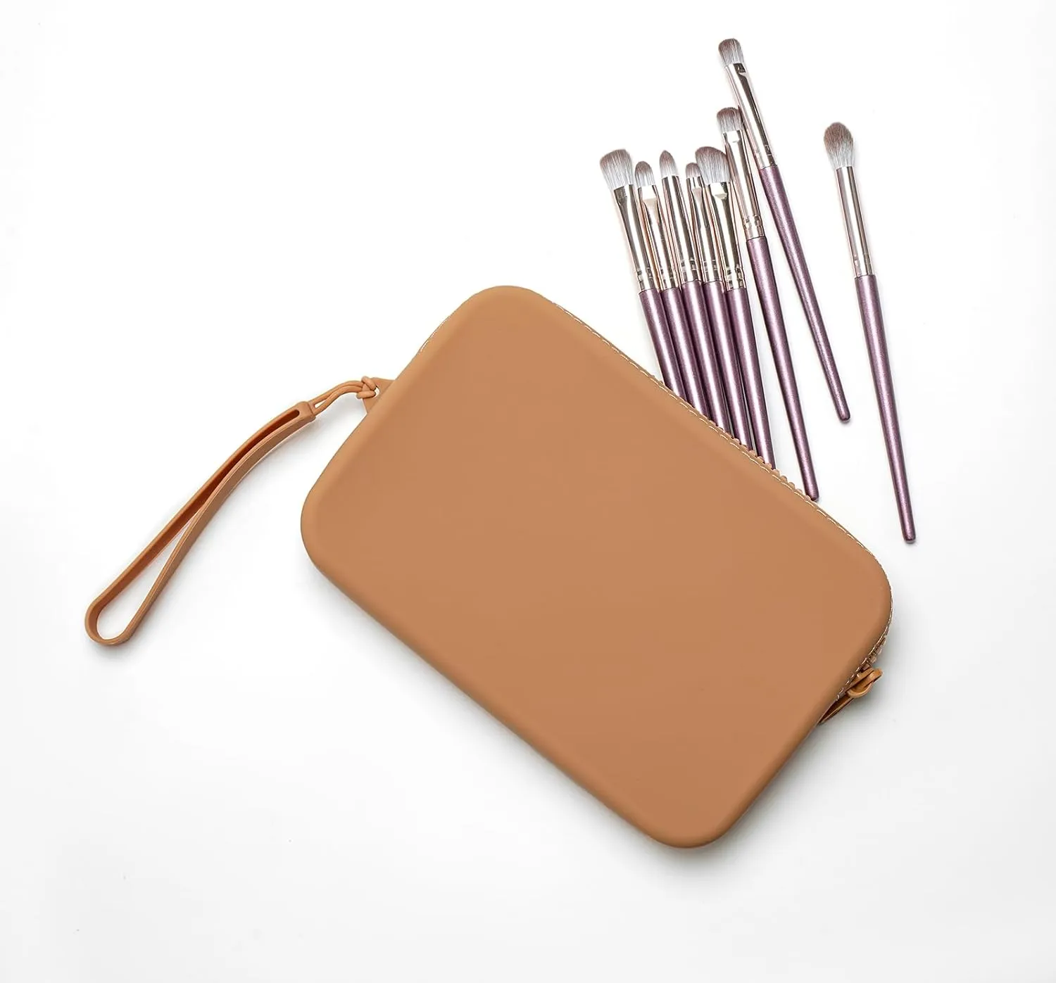 Large Silicone Multifunctional Essential Bag Portable Travel Makeup Bag for Women Men Cards Cash Zipper Pouch (Khaki)