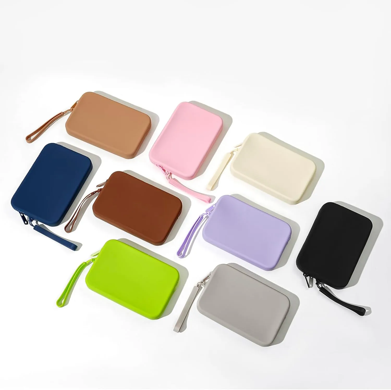 Large Silicone Multifunctional Essential Bag Portable Travel Makeup Bag for Women Men Cards Cash Zipper Pouch (Khaki)