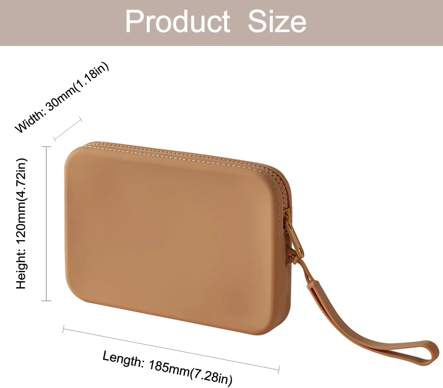 Large Silicone Multifunctional Essential Bag Portable Travel Makeup Bag for Women Men Cards Cash Zipper Pouch (Khaki)
