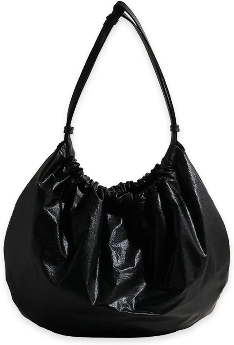 Large Tote Retro Hobo Elegant Underarm for Shopping Pleated Handbag for Women PU Leather Shoulder Soft Top Handle