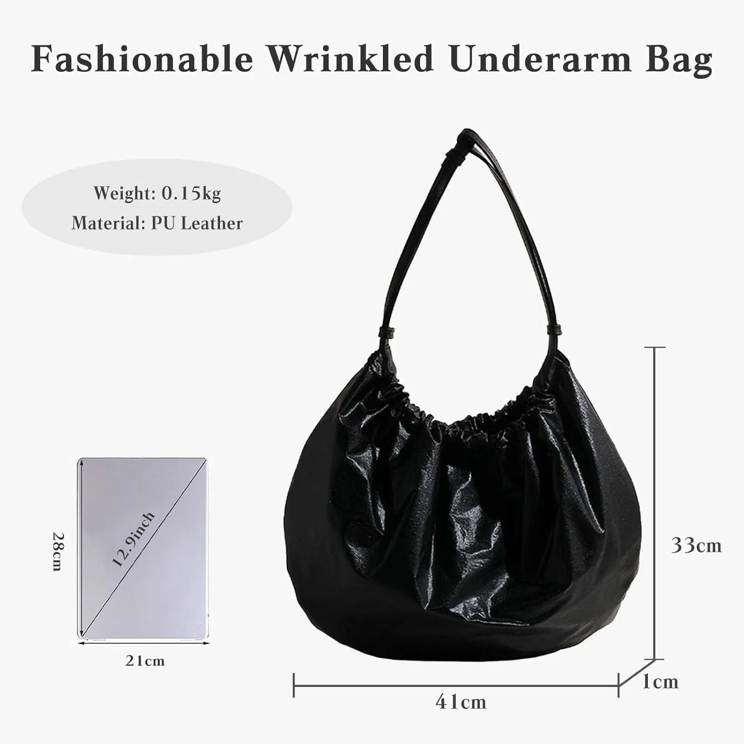 Large Tote Retro Hobo Elegant Underarm for Shopping Pleated Handbag for Women PU Leather Shoulder Soft Top Handle