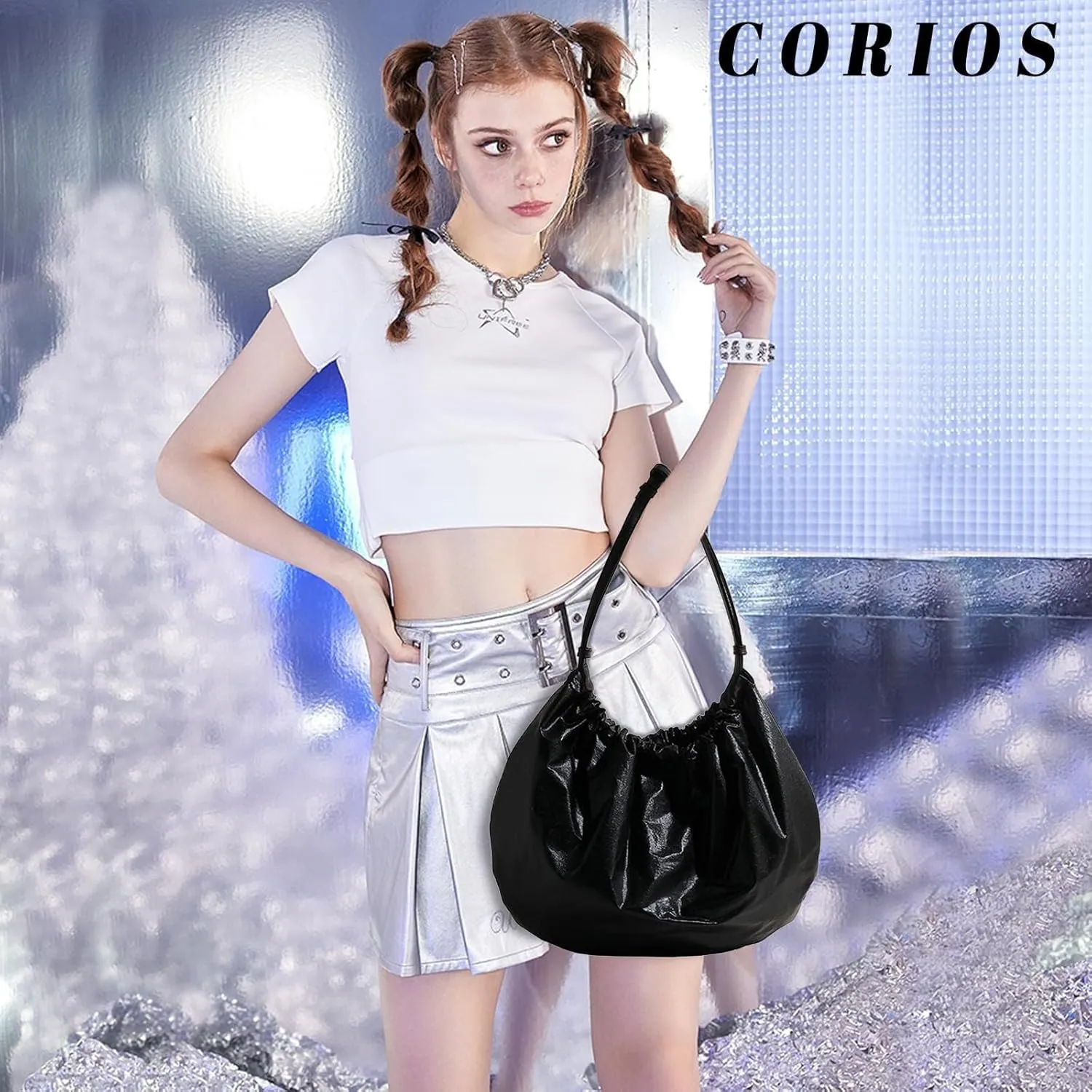 Large Tote Retro Hobo Elegant Underarm for Shopping Pleated Handbag for Women PU Leather Shoulder Soft Top Handle
