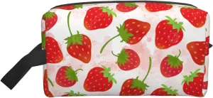 Large Travel Cosmetic Bag  Strawberry Print Storage Pouch for Toiletries, Makeup  Reusable Organizer with Zipper