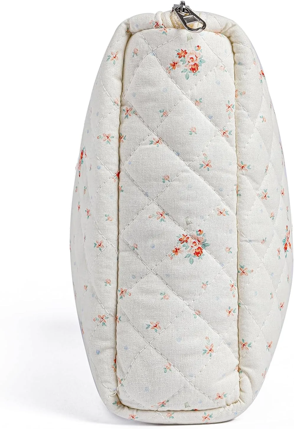 Large Travel Makeup Bag Cosmetic Bag for Women Girls, Cute Large Floral Cotton Cosmetic Bag, Zipper Toiletry Bag Makeup Brushes Accessories Organizer Storage Bag (White Small Flower)