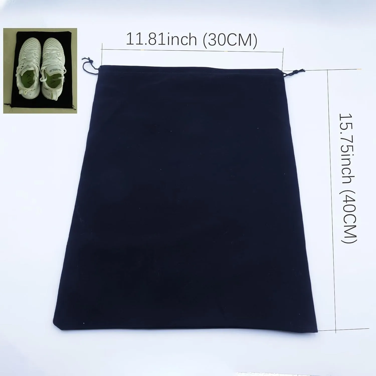 Large Travel Shoe Bags, Black Flocking Fabric Organizer for Luggage Suitcase, Portable Dust Proof Drawstring Essentials for Men Women Packing