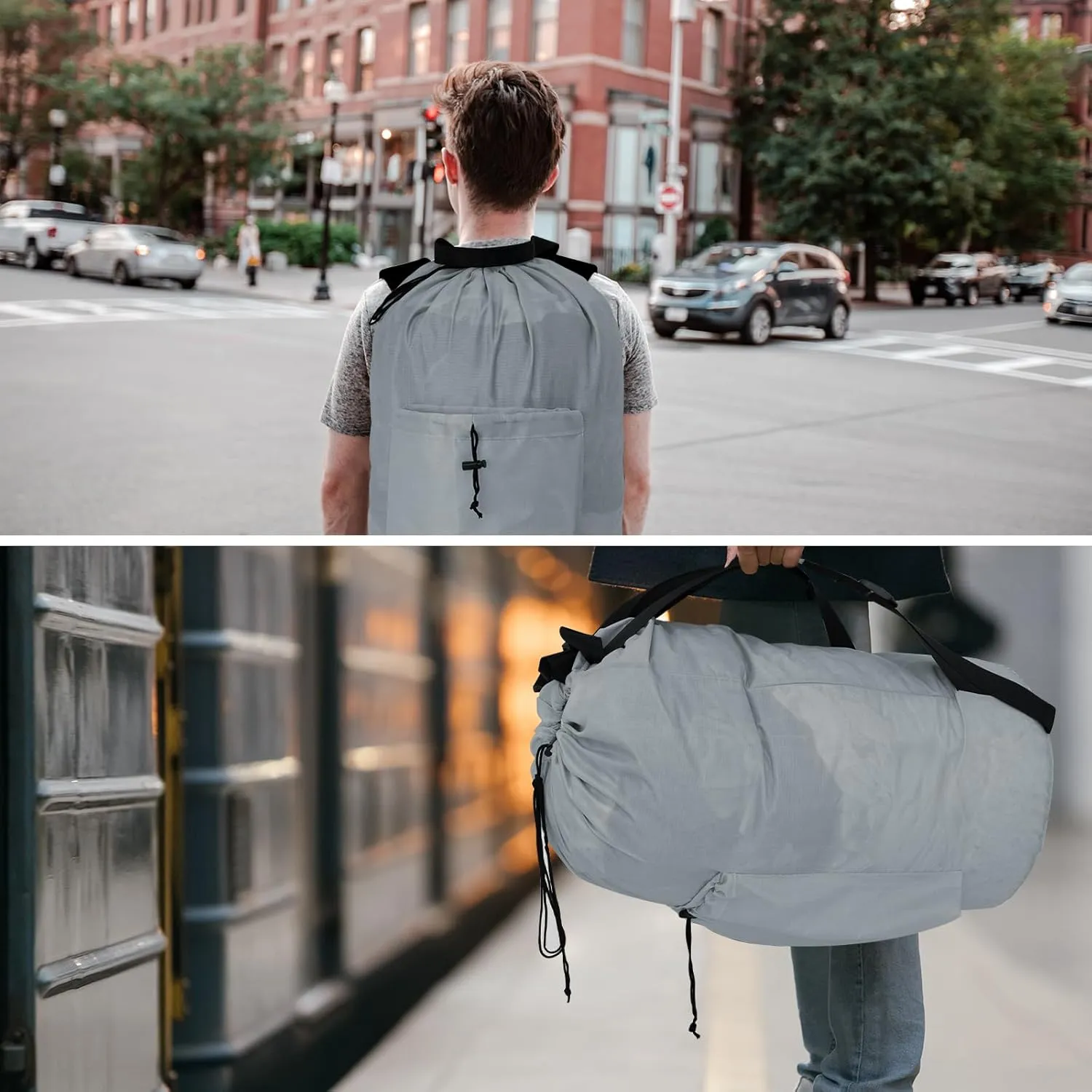 Laundry Bag with Shoulder Straps and Detergent Holder, Durable Laundry Bag Backpack for College Dorm/Travel/Camp (GRAY)