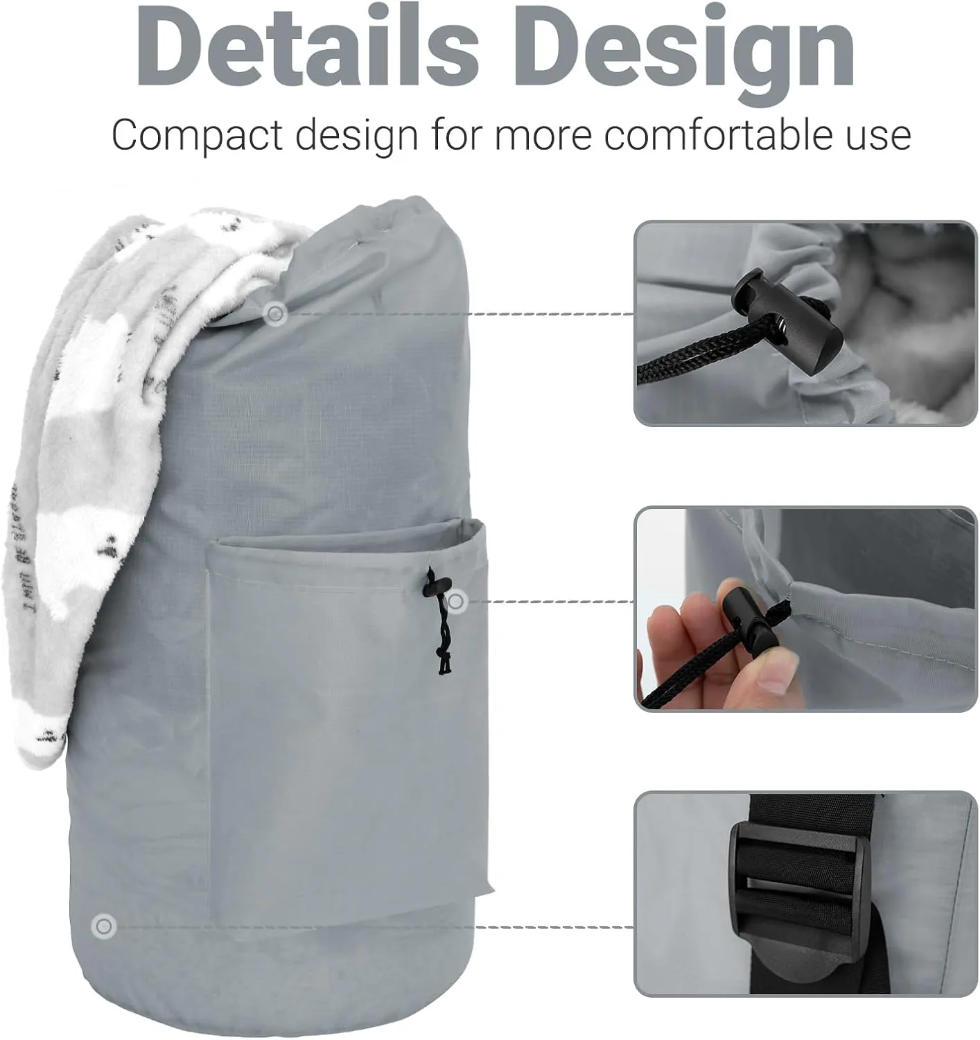Laundry Bag with Shoulder Straps and Detergent Holder, Durable Laundry Bag Backpack for College Dorm/Travel/Camp (GRAY)