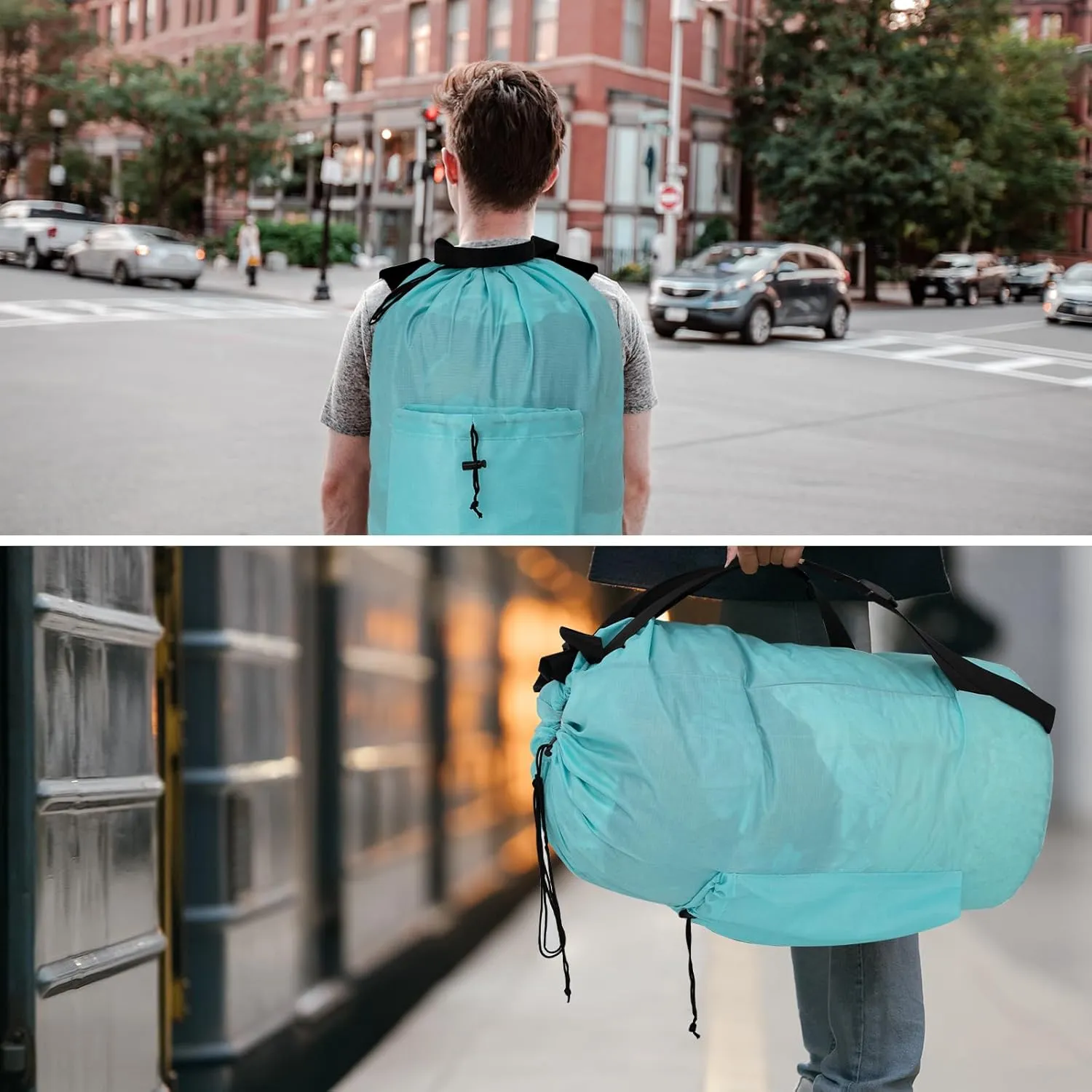 Laundry Bag with Shoulder Straps and Detergent Holder, Durable Laundry Bag Backpack for College Dorm/Travel/Camp (LIGHT BLUE)