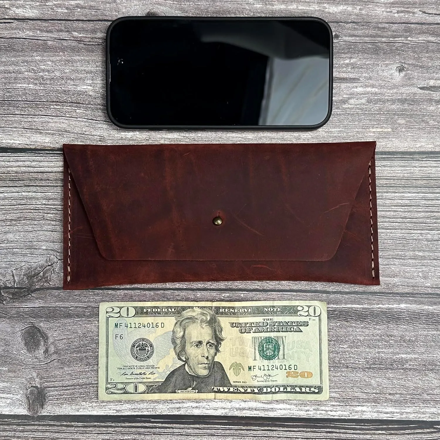 Leather Cash Envelope Wallet, Money Pouch Reusable Budget Envelope Wallet, Leather Cash Holder With One Slot Holder, Handmade, Full Grain Leather Vintage (Shedron)
