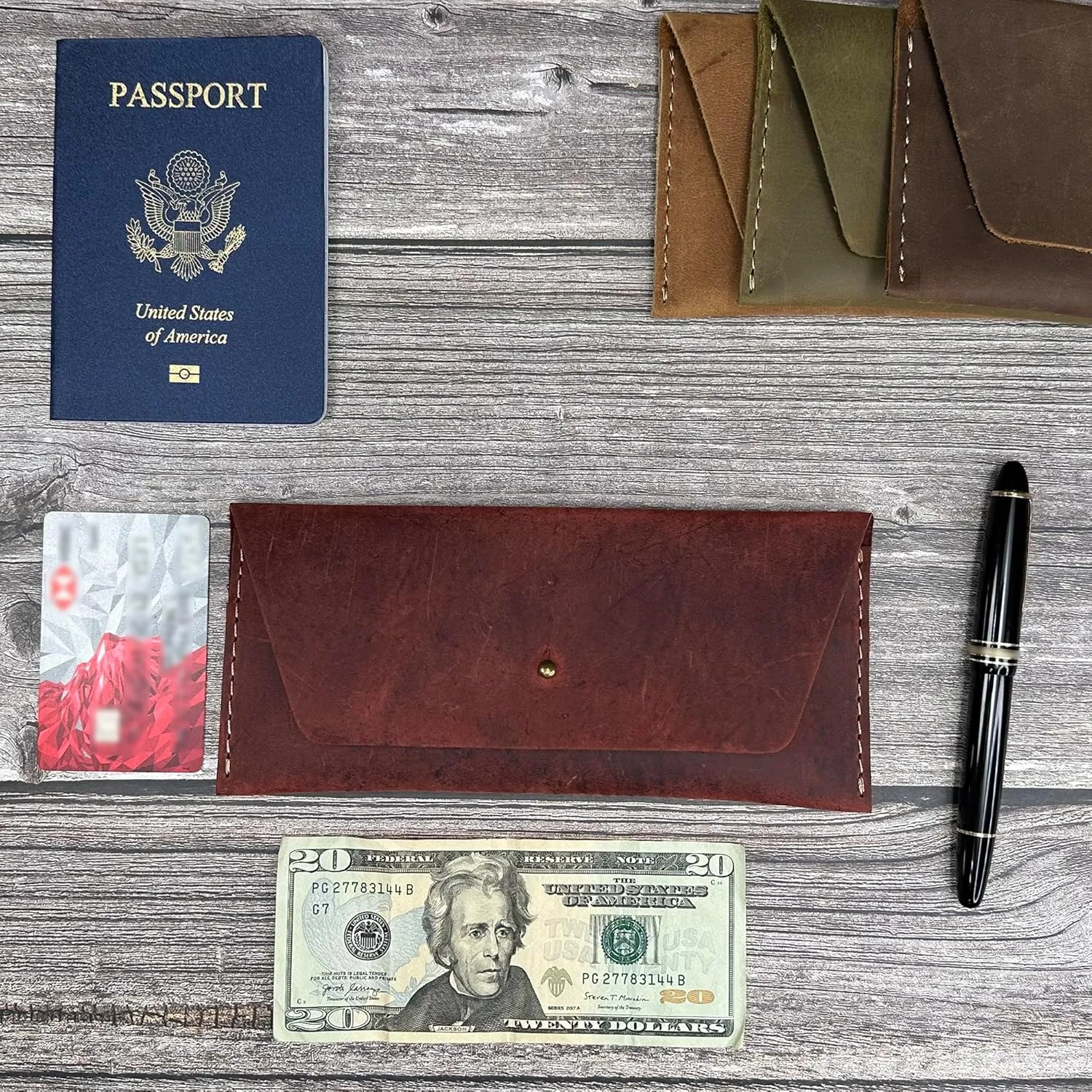 Leather Cash Envelope Wallet, Money Pouch Reusable Budget Envelope Wallet, Leather Cash Holder With One Slot Holder, Handmade, Full Grain Leather Vintage (Shedron)